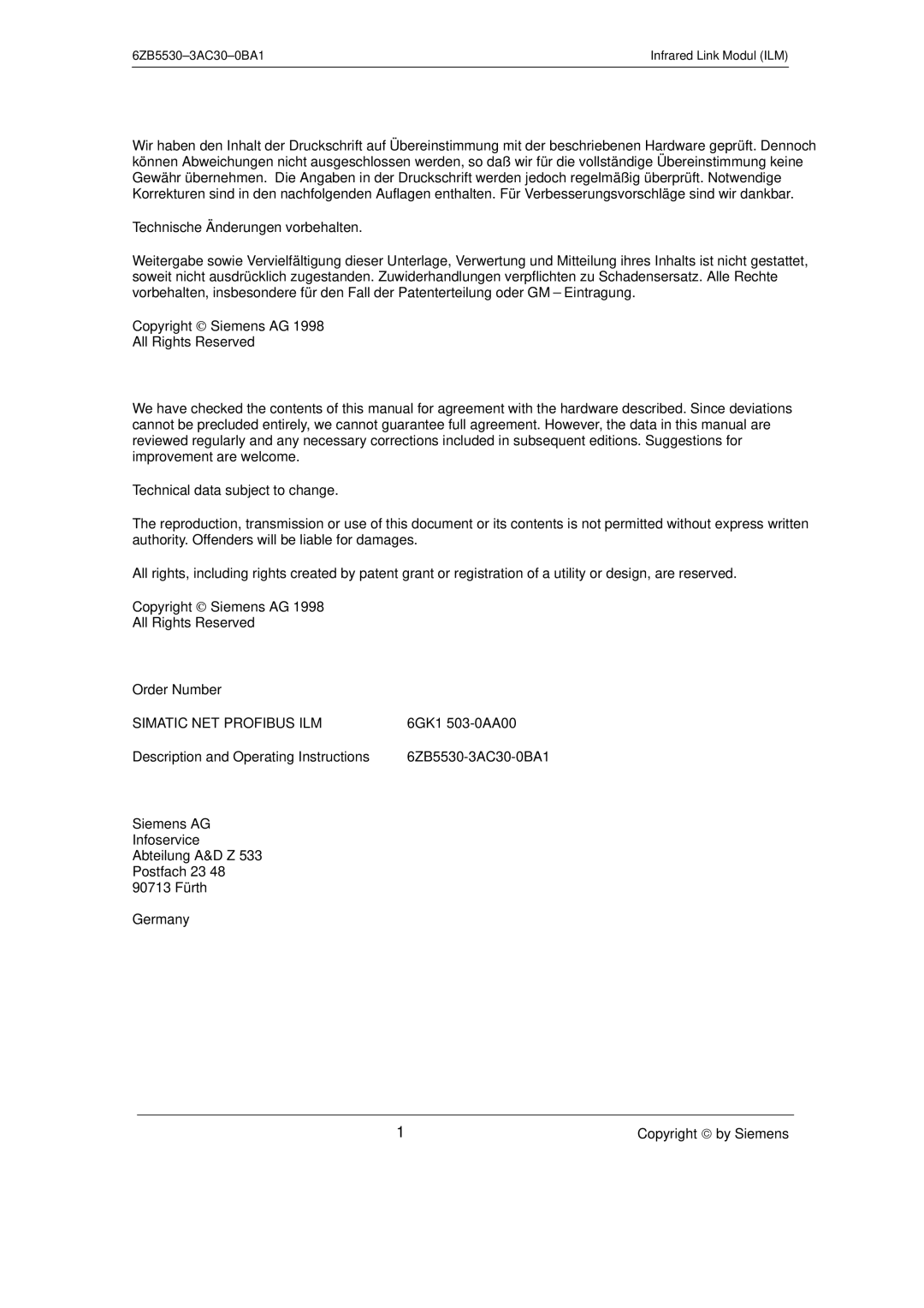 Siemens SIMATIC NET PROFIBUS manual Simatic NET Profibus ILM 