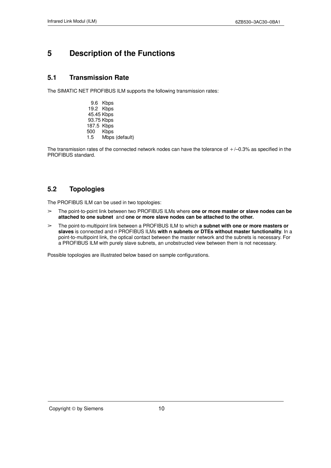 Siemens SIMATIC NET PROFIBUS manual Transmission Rate, Topologies 