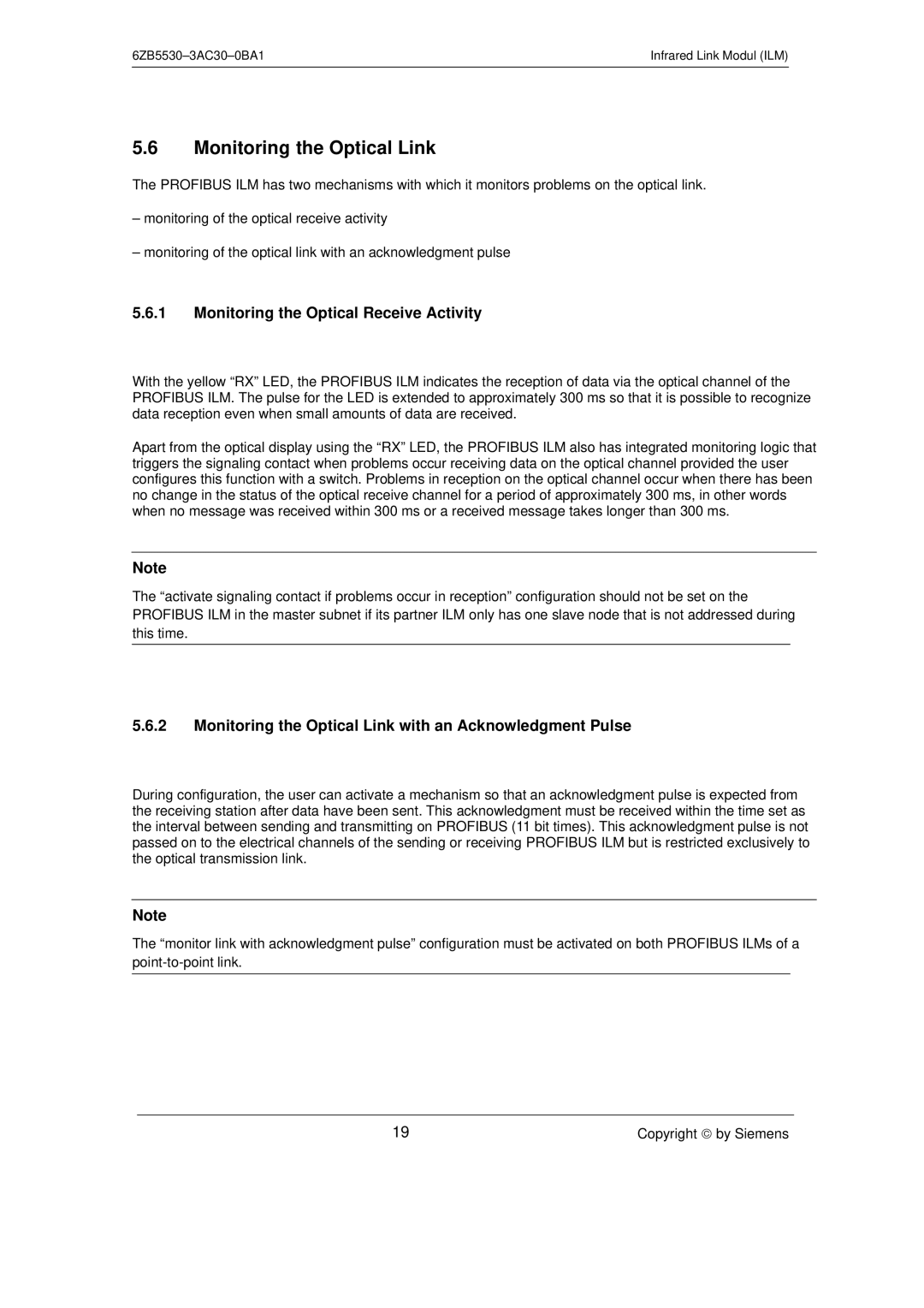 Siemens SIMATIC NET PROFIBUS manual Monitoring the Optical Link, Monitoring the Optical Receive Activity 