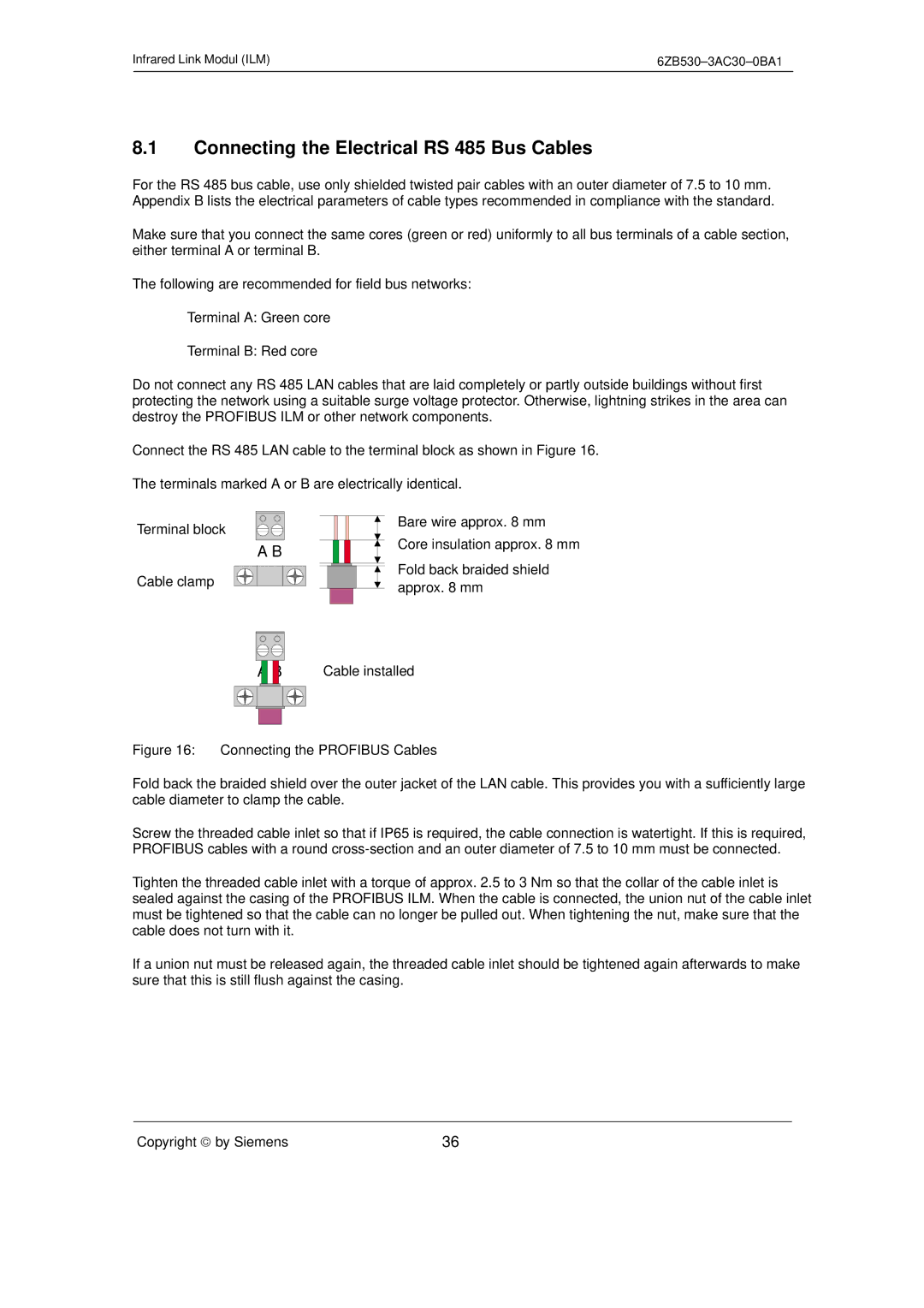 Siemens SIMATIC NET PROFIBUS manual Connecting the Electrical RS 485 Bus Cables 