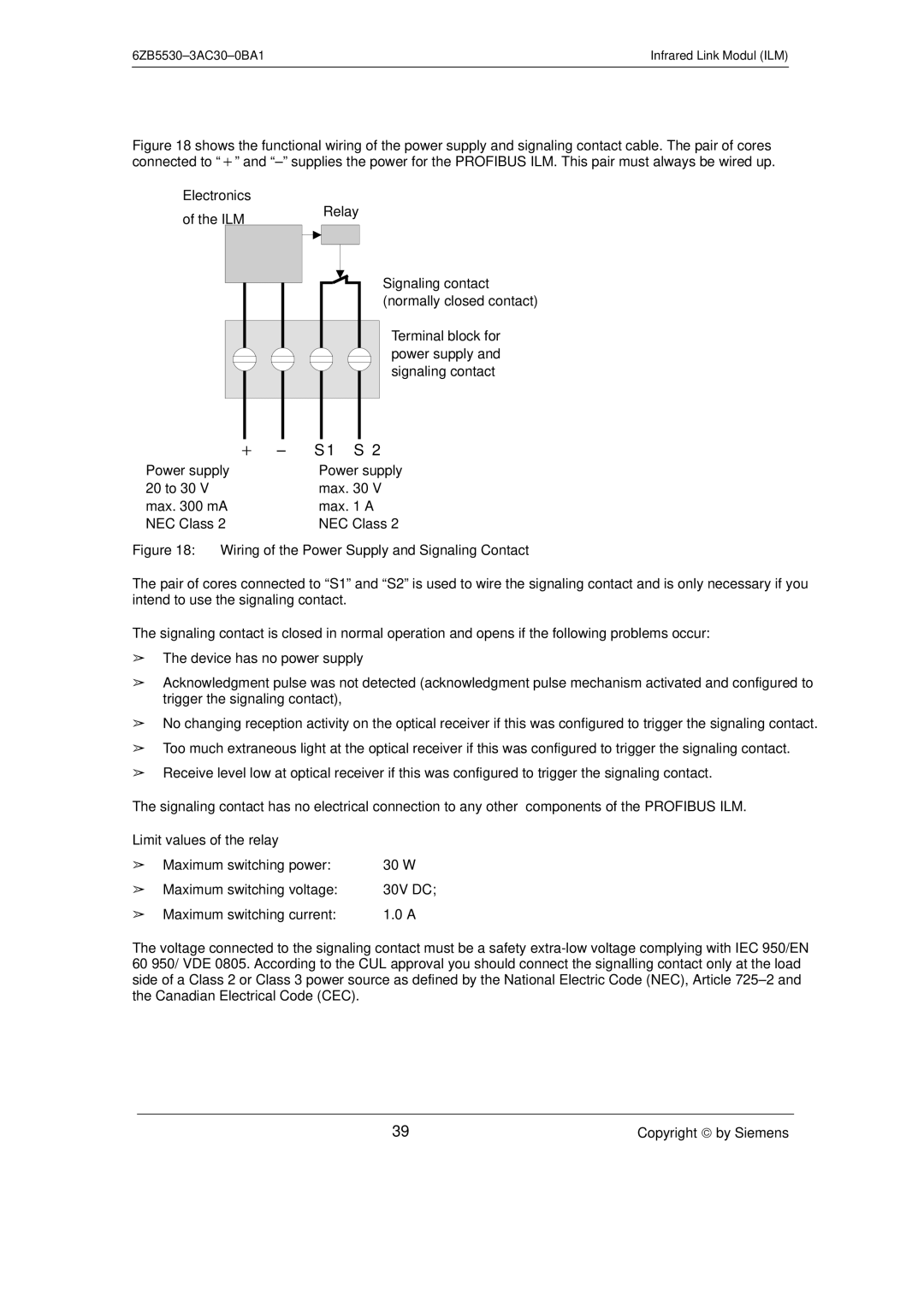 Siemens SIMATIC NET PROFIBUS manual 20 to 30 Max Max mA Max a NEC Class 