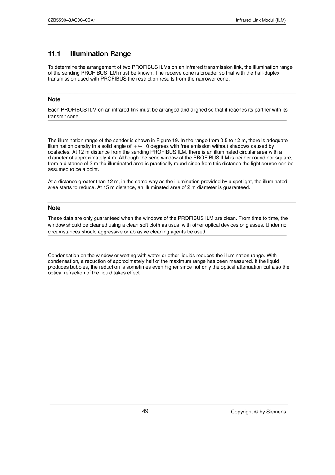 Siemens SIMATIC NET PROFIBUS manual Illumination Range 