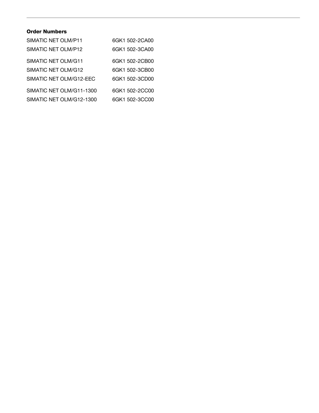 Siemens SIMATIC NET PROFIBUS manual Order Numbers 