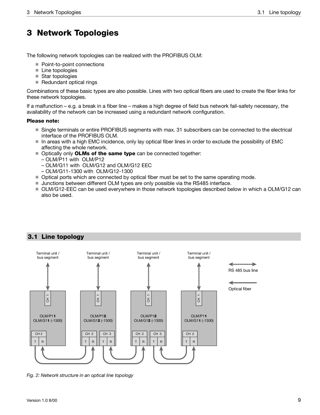 Siemens SIMATIC NET PROFIBUS manual Line topology, Please note 