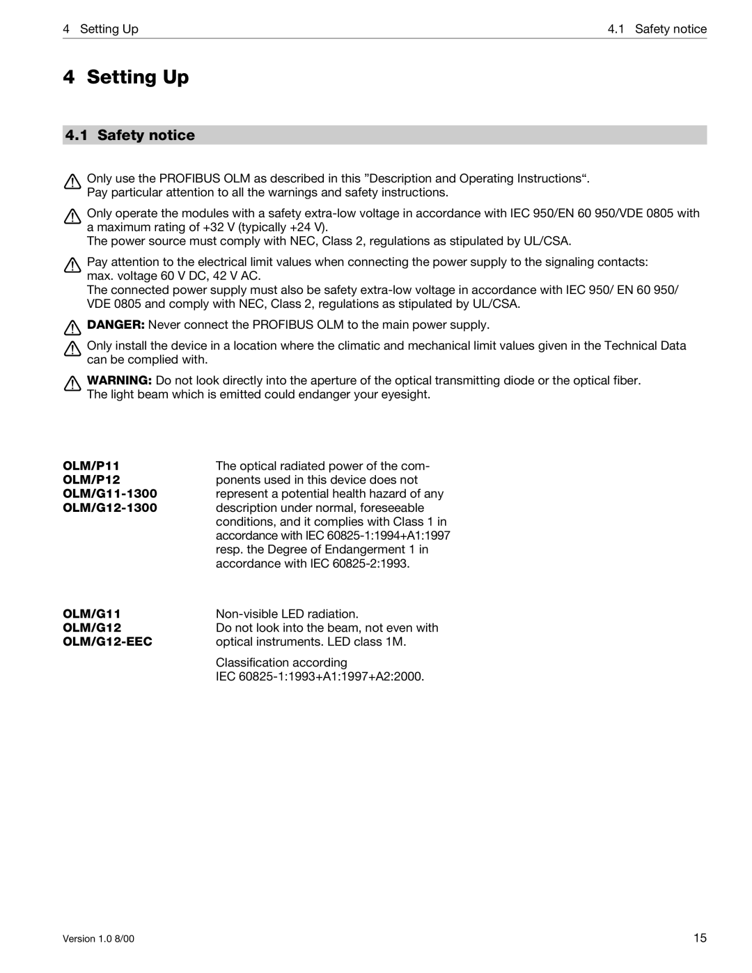 Siemens SIMATIC NET PROFIBUS manual Safety notice, OLM/G11-1300, OLM/G12-1300 