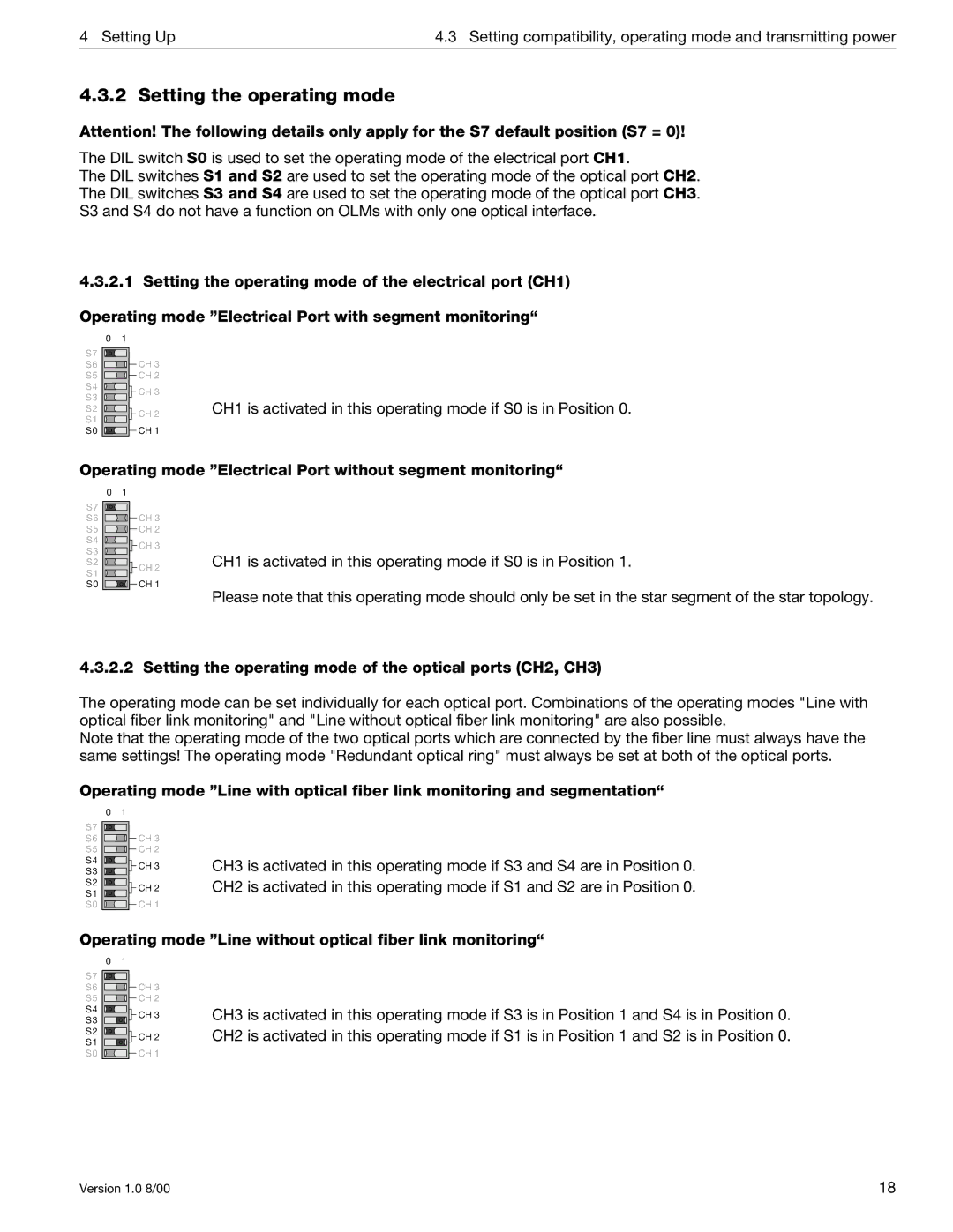 Siemens SIMATIC NET PROFIBUS manual Setting the operating mode, Operating mode Electrical Port without segment monitoring 