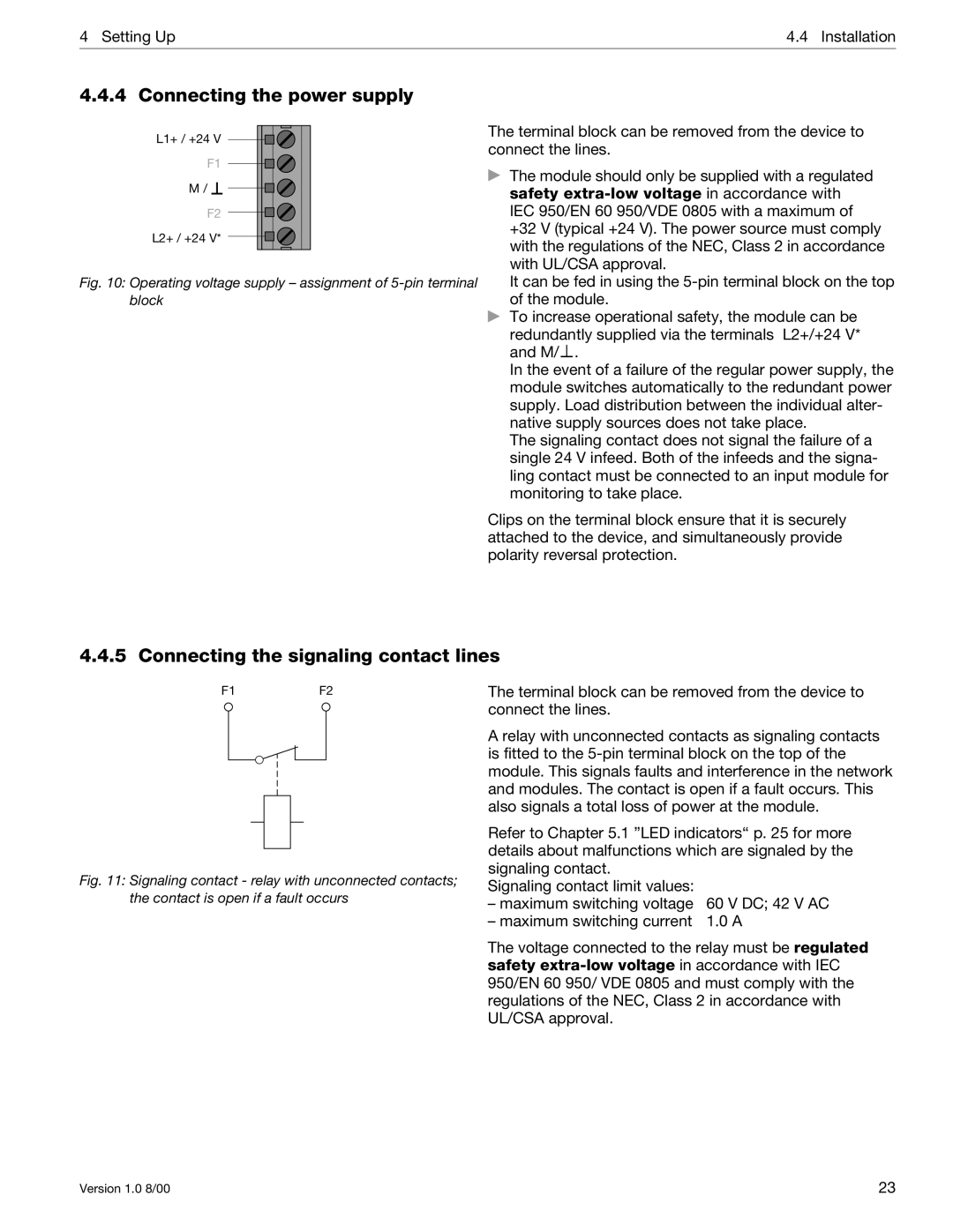 Siemens SIMATIC NET PROFIBUS manual Connecting the power supply, Connecting the signaling contact lines 