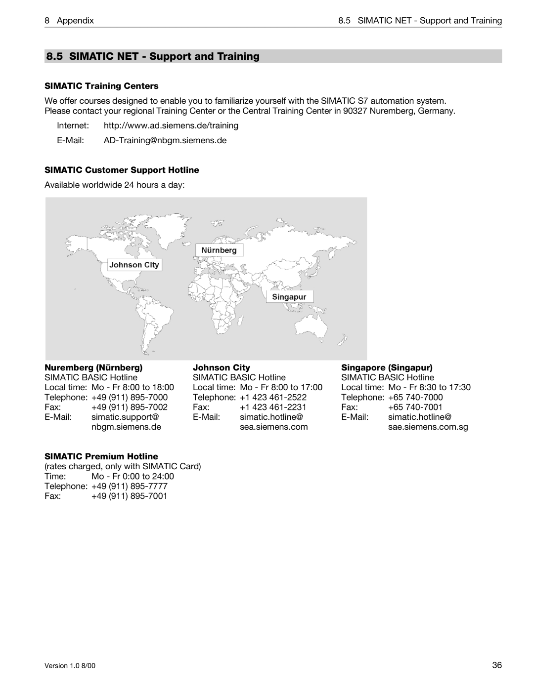 Siemens SIMATIC NET PROFIBUS Simatic NET Support and Training, Simatic Training Centers, Simatic Customer Support Hotline 