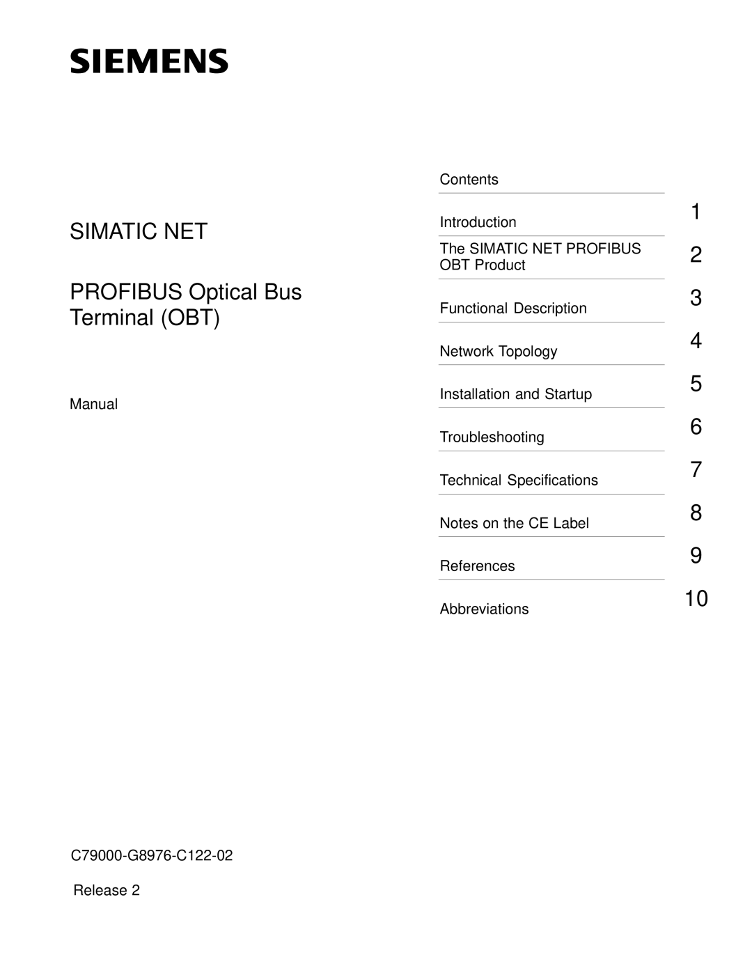 Siemens SIMATIC NET PROFIBUS manual Profibus Optical Bus Terminal OBT, Manual 