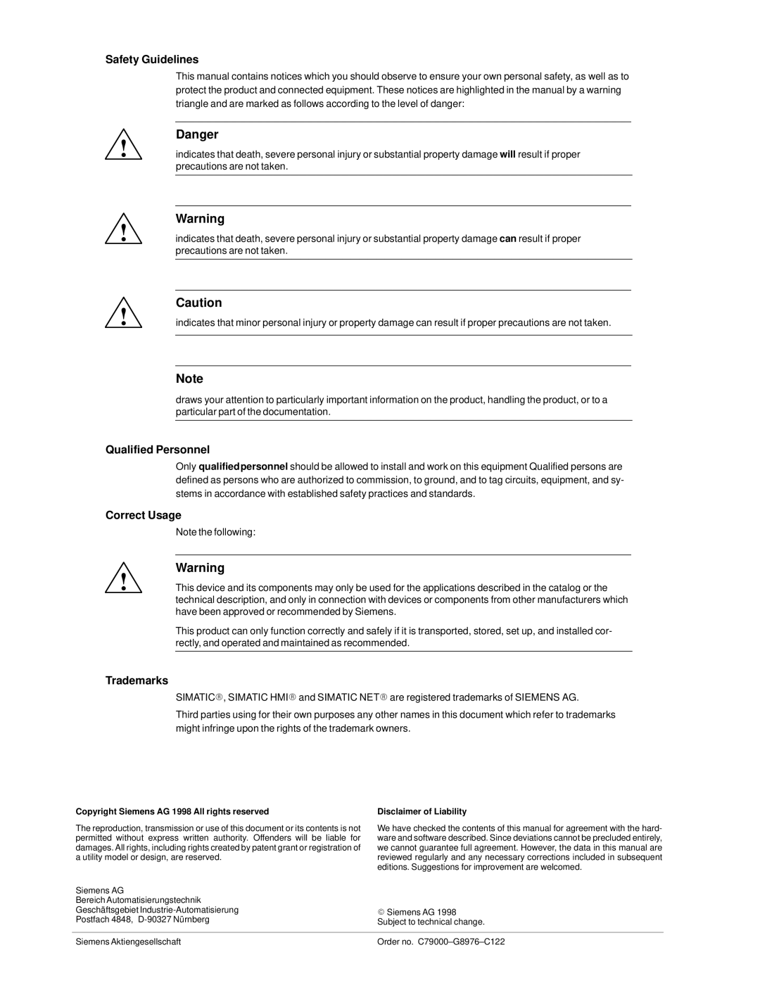 Siemens SIMATIC NET PROFIBUS manual Copyright Siemens AG 1998 All rights reserved 