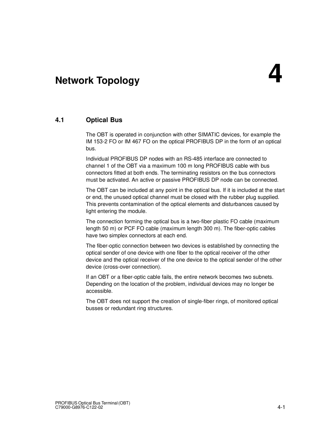 Siemens SIMATIC NET PROFIBUS manual Network Topology, Optical Bus 