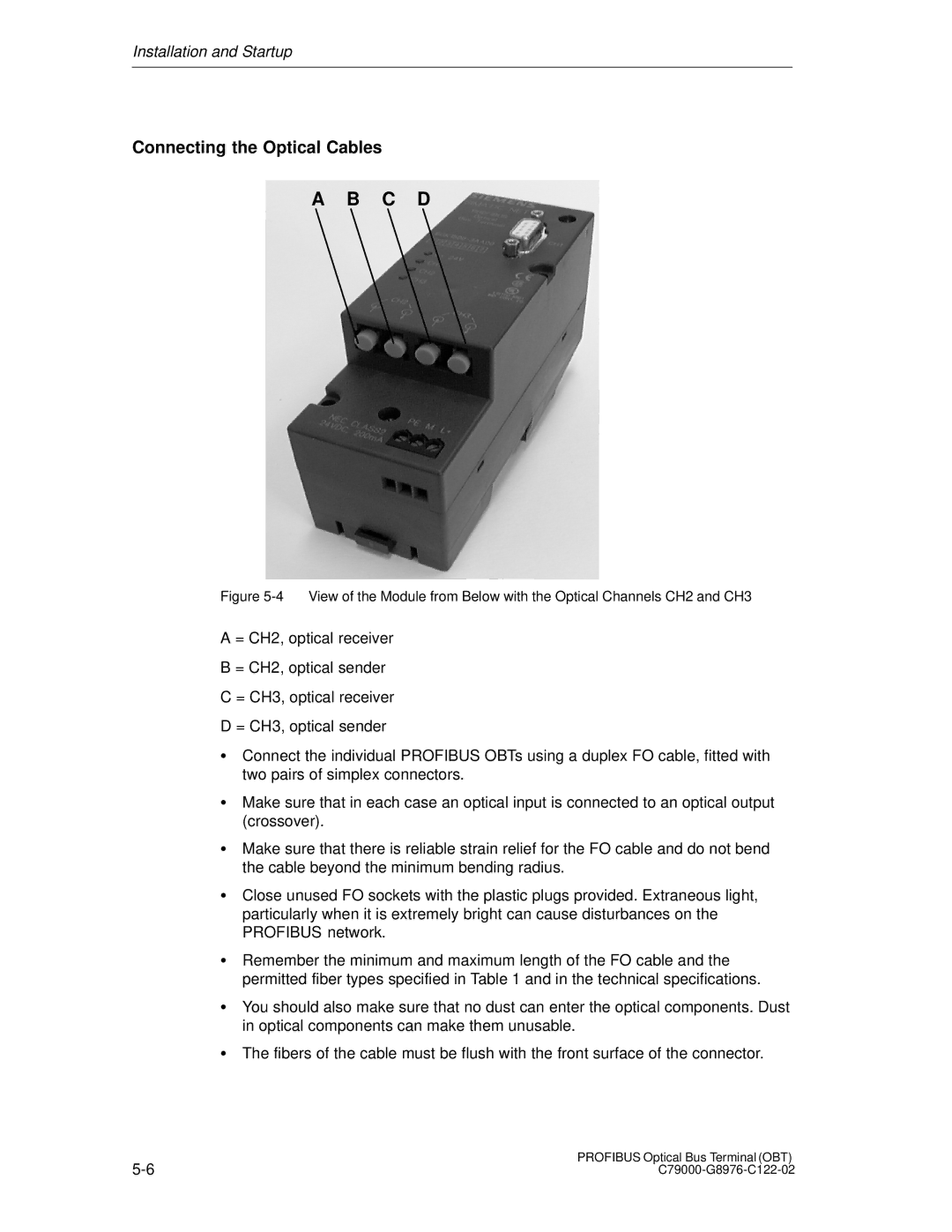 Siemens SIMATIC NET PROFIBUS manual C D, Connecting the Optical Cables 