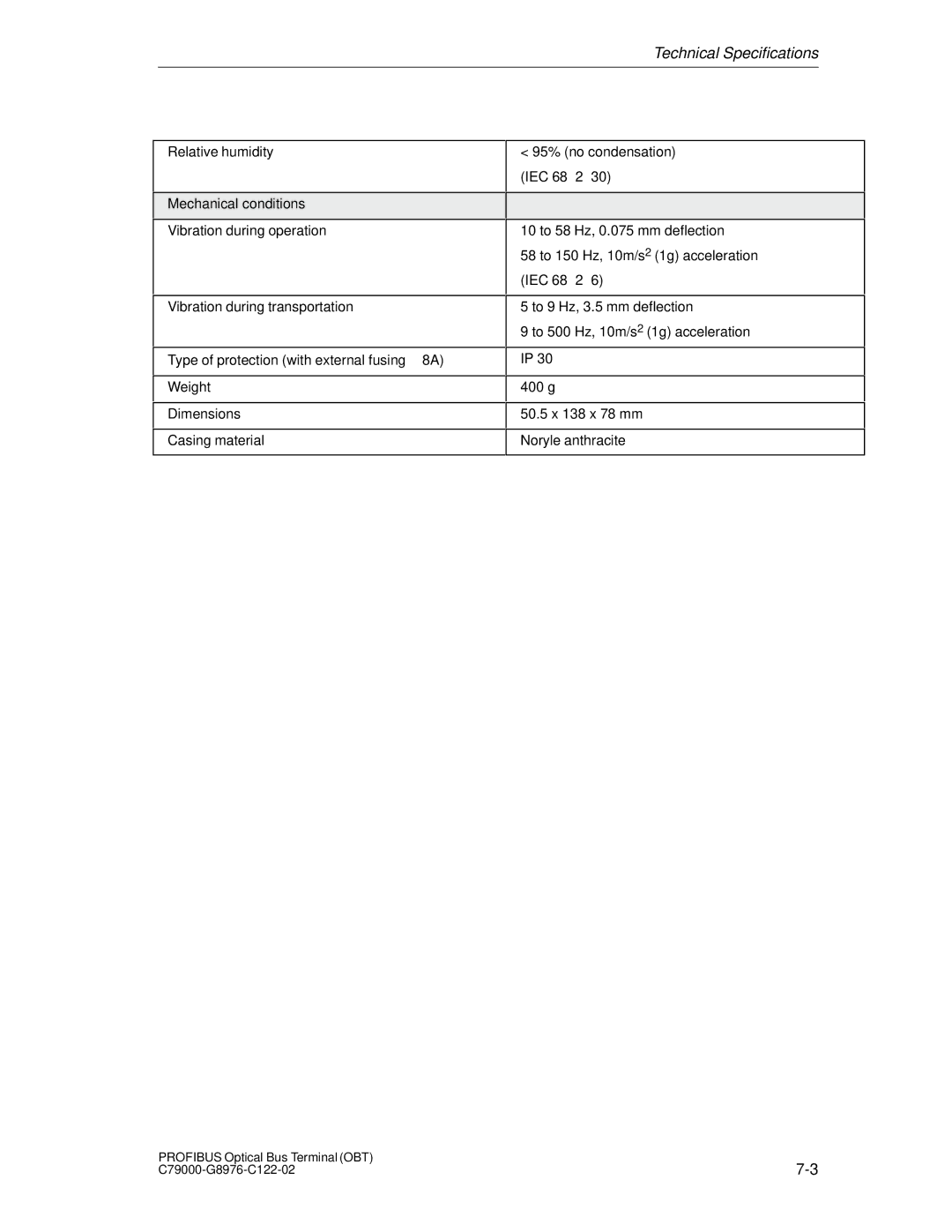 Siemens SIMATIC NET PROFIBUS manual Technical Specifications 