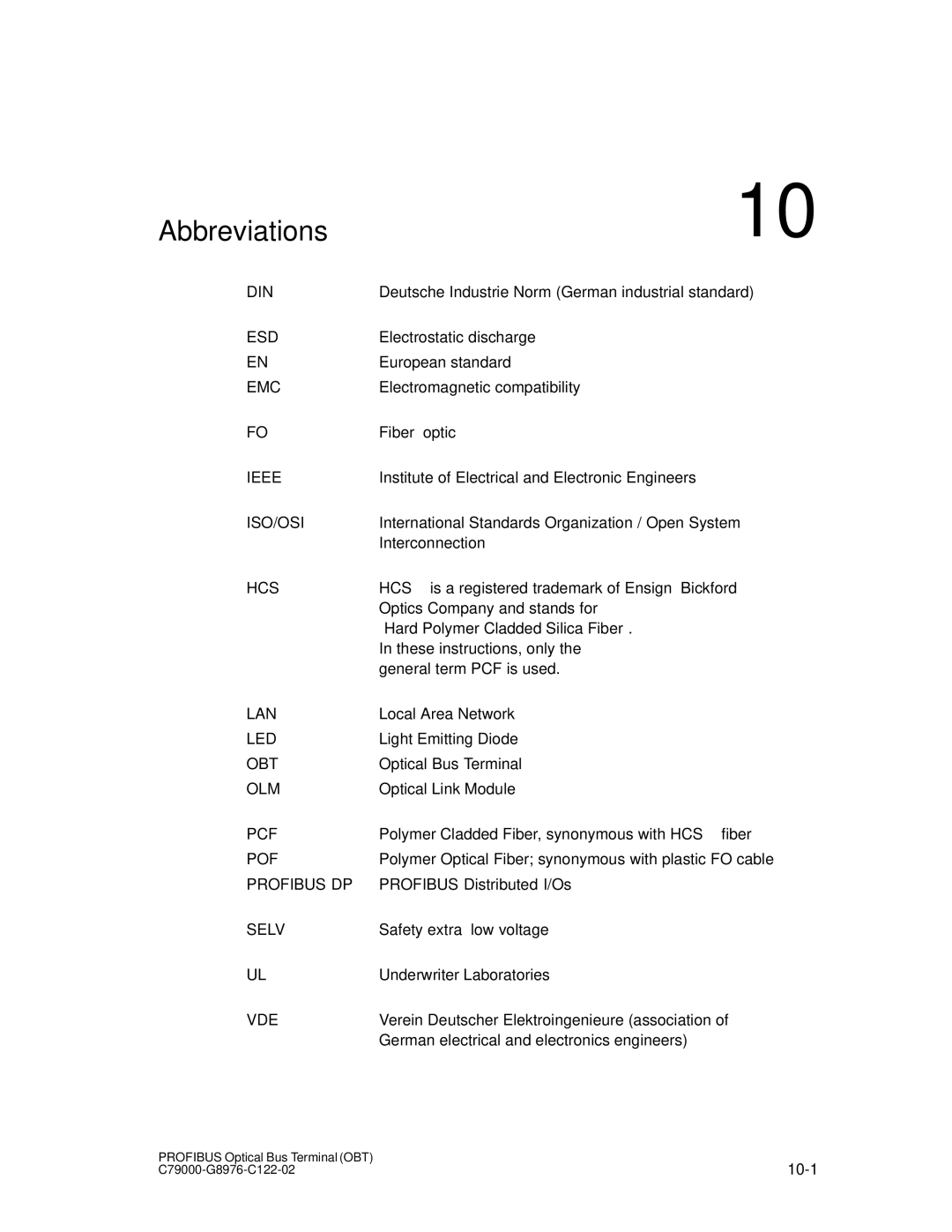 Siemens SIMATIC NET PROFIBUS manual Abbreviations, Iso/Osi 