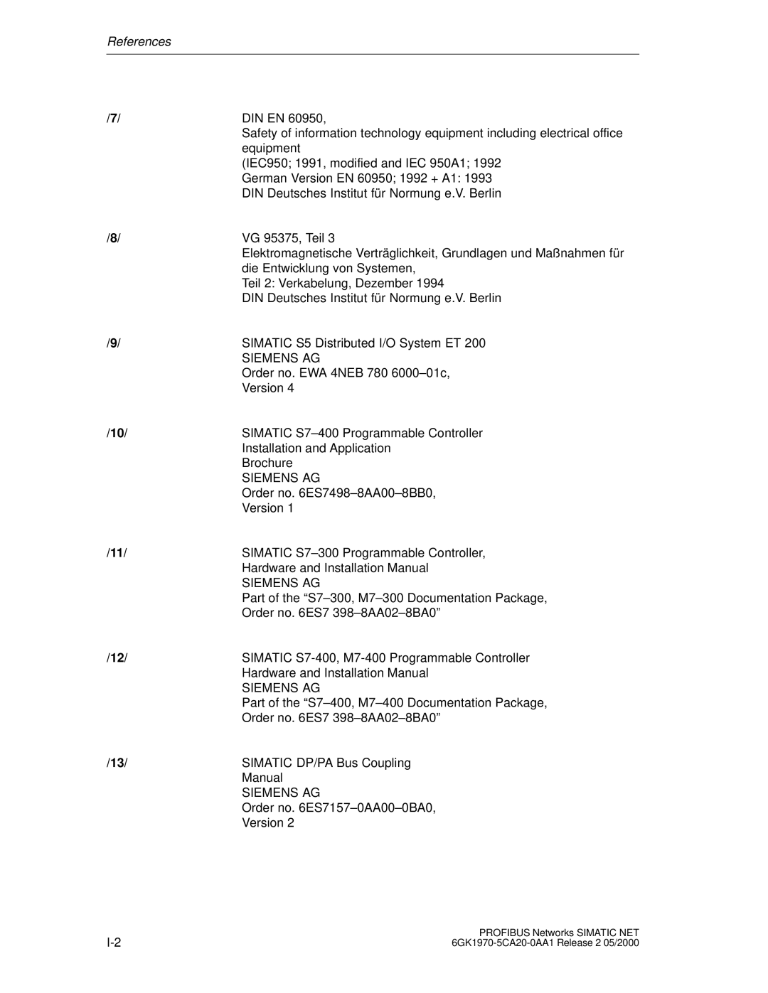 Siemens SIMATIC NET PROFIBUS manual References 