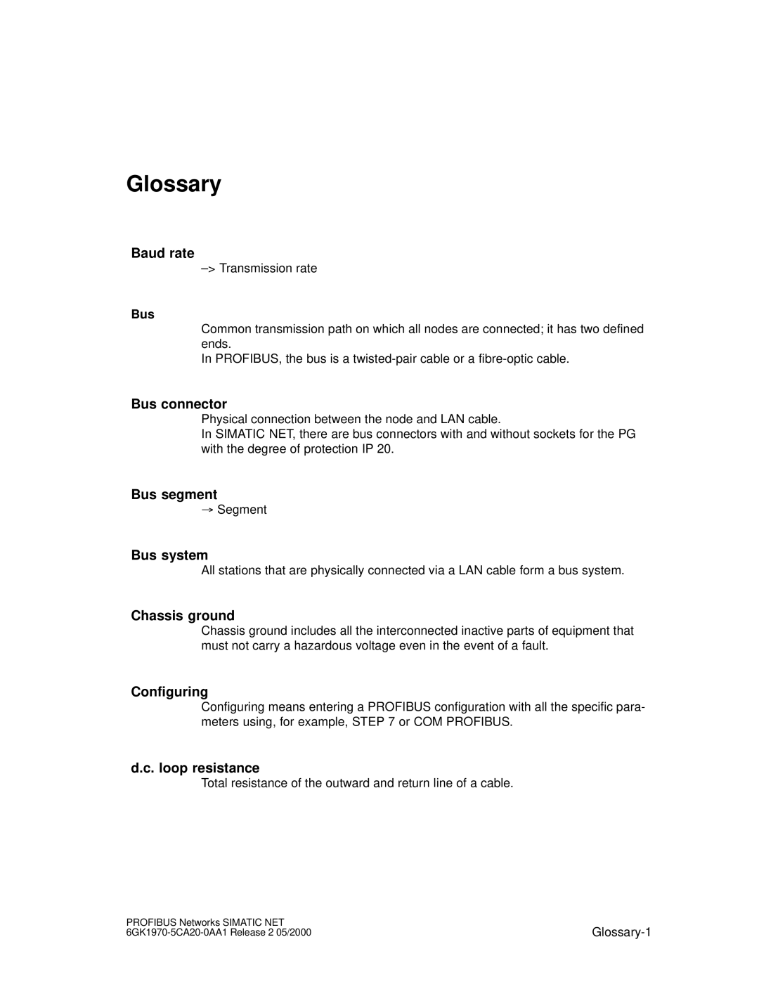 Siemens SIMATIC NET PROFIBUS manual Glossary 