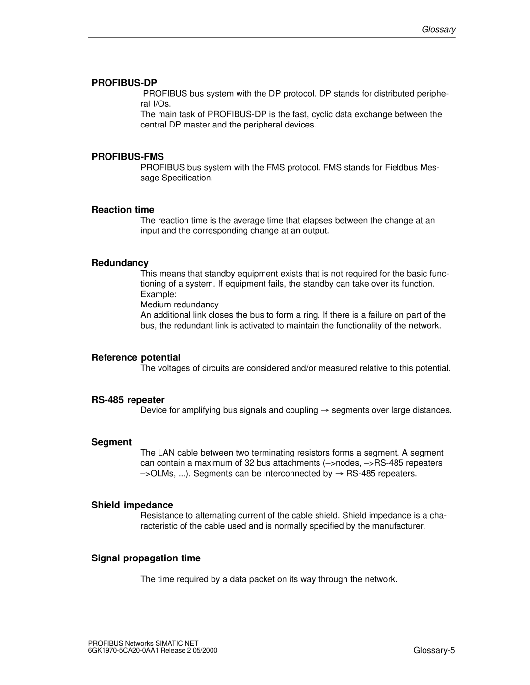 Siemens SIMATIC NET PROFIBUS manual Reaction time, Redundancy, Reference potential, Segment, Shield impedance 