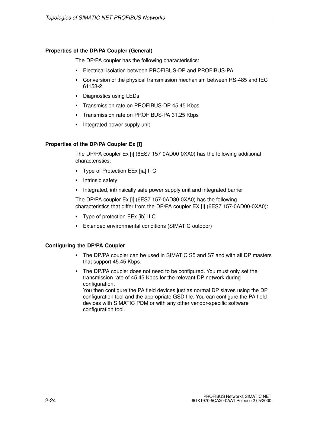 Siemens SIMATIC NET PROFIBUS manual Properties of the DP/PA Coupler General, Properties of the DP/PA Coupler Ex 