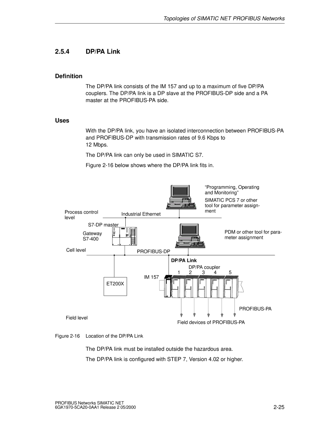 Siemens SIMATIC NET PROFIBUS manual 4 DP/PA Link, Definition 