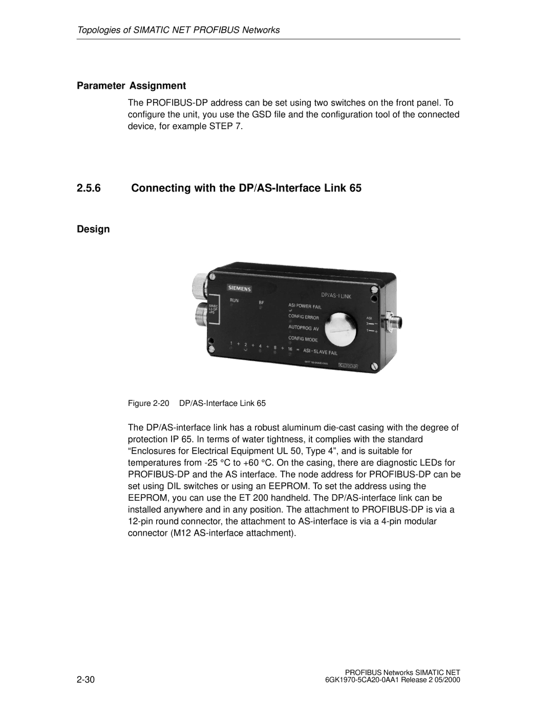 Siemens SIMATIC NET PROFIBUS manual Connecting with the DP/AS-Interface Link, 20 DP/AS-Interface Link 