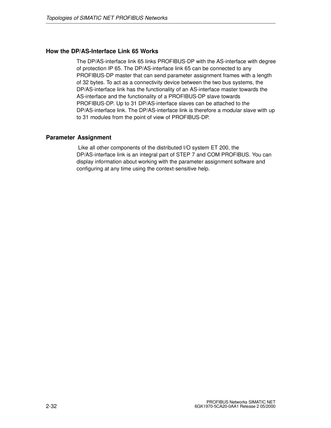 Siemens SIMATIC NET PROFIBUS manual How the DP/AS-Interface Link 65 Works 