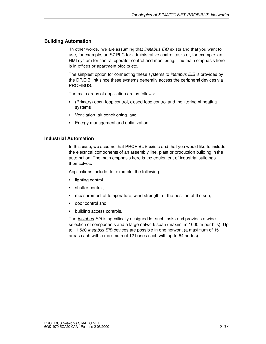 Siemens SIMATIC NET PROFIBUS manual Building Automation, Industrial Automation 