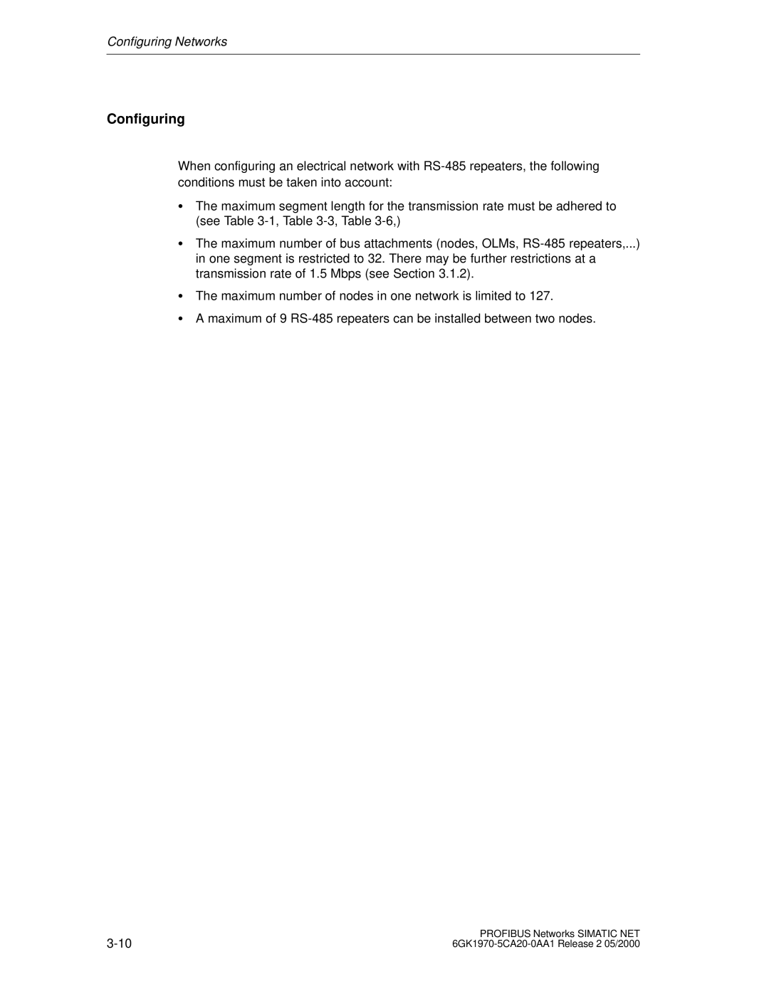 Siemens SIMATIC NET PROFIBUS manual Configuring 