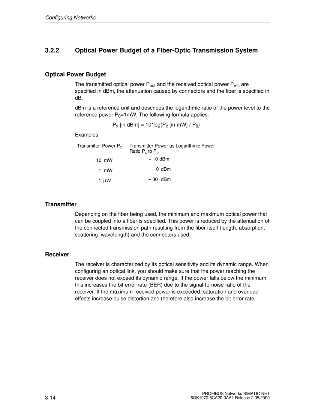 Siemens SIMATIC NET PROFIBUS manual Optical Power Budget of a Fiber-Optic Transmission System 