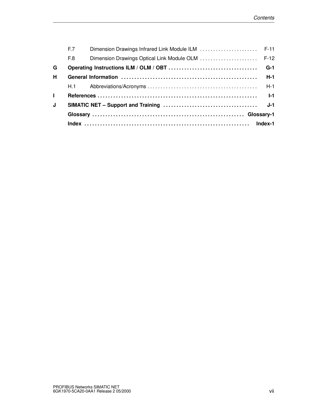 Siemens SIMATIC NET PROFIBUS manual Glossary-1, Index Index-1 