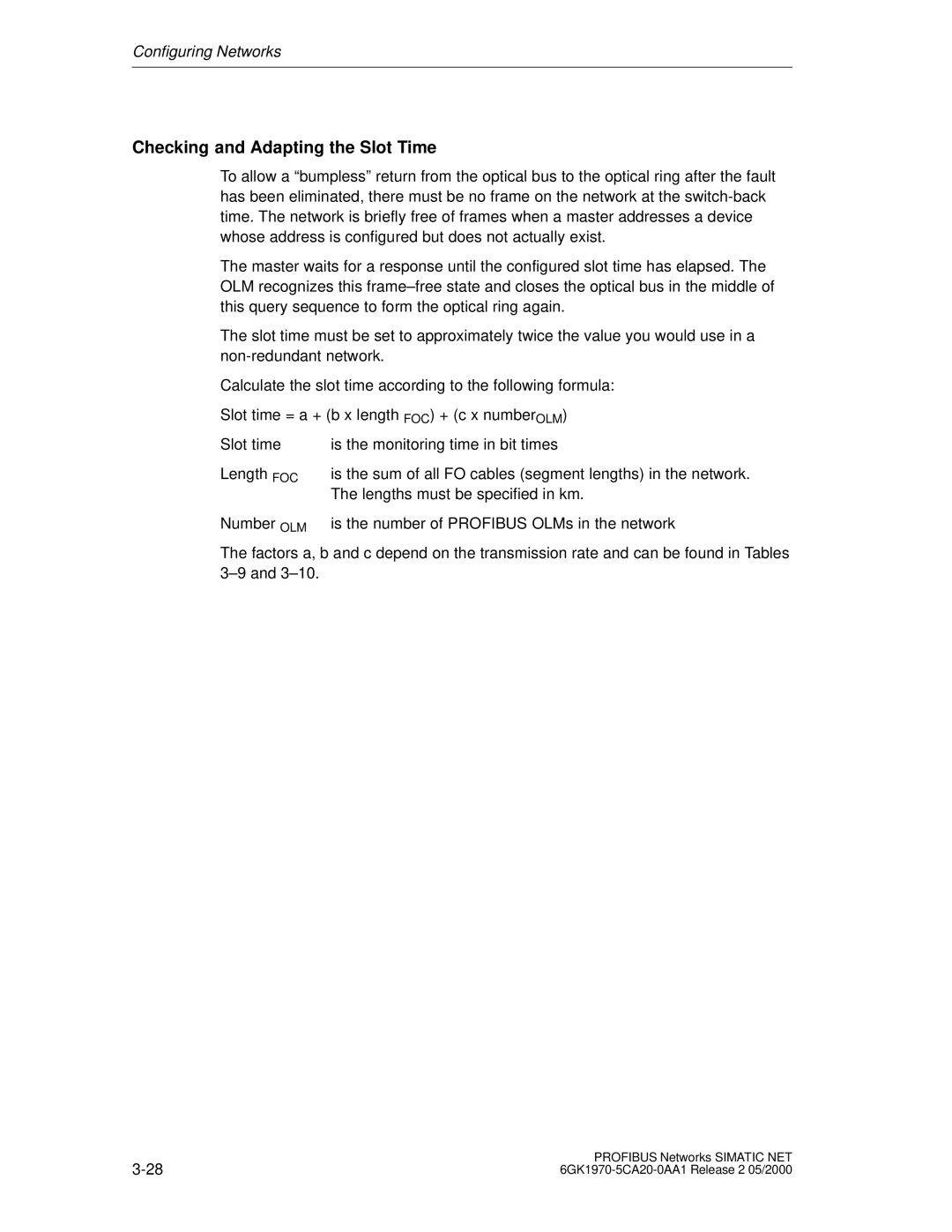 Siemens SIMATIC NET PROFIBUS manual Checking and Adapting the Slot Time 