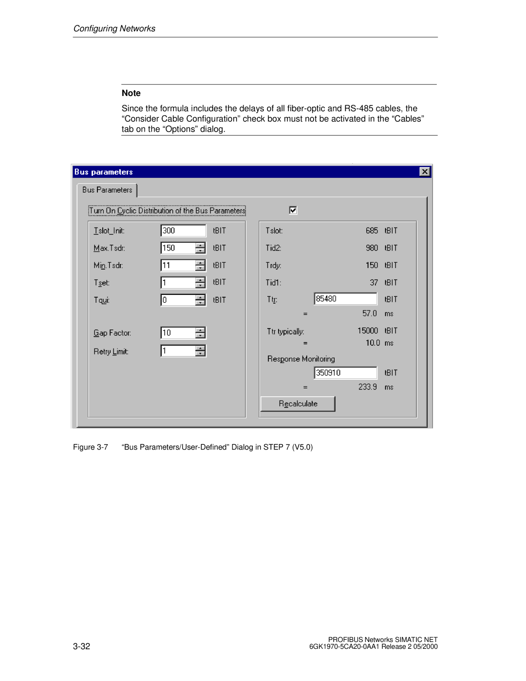 Siemens SIMATIC NET PROFIBUS manual Bus Parameters/User-Defined Dialog 