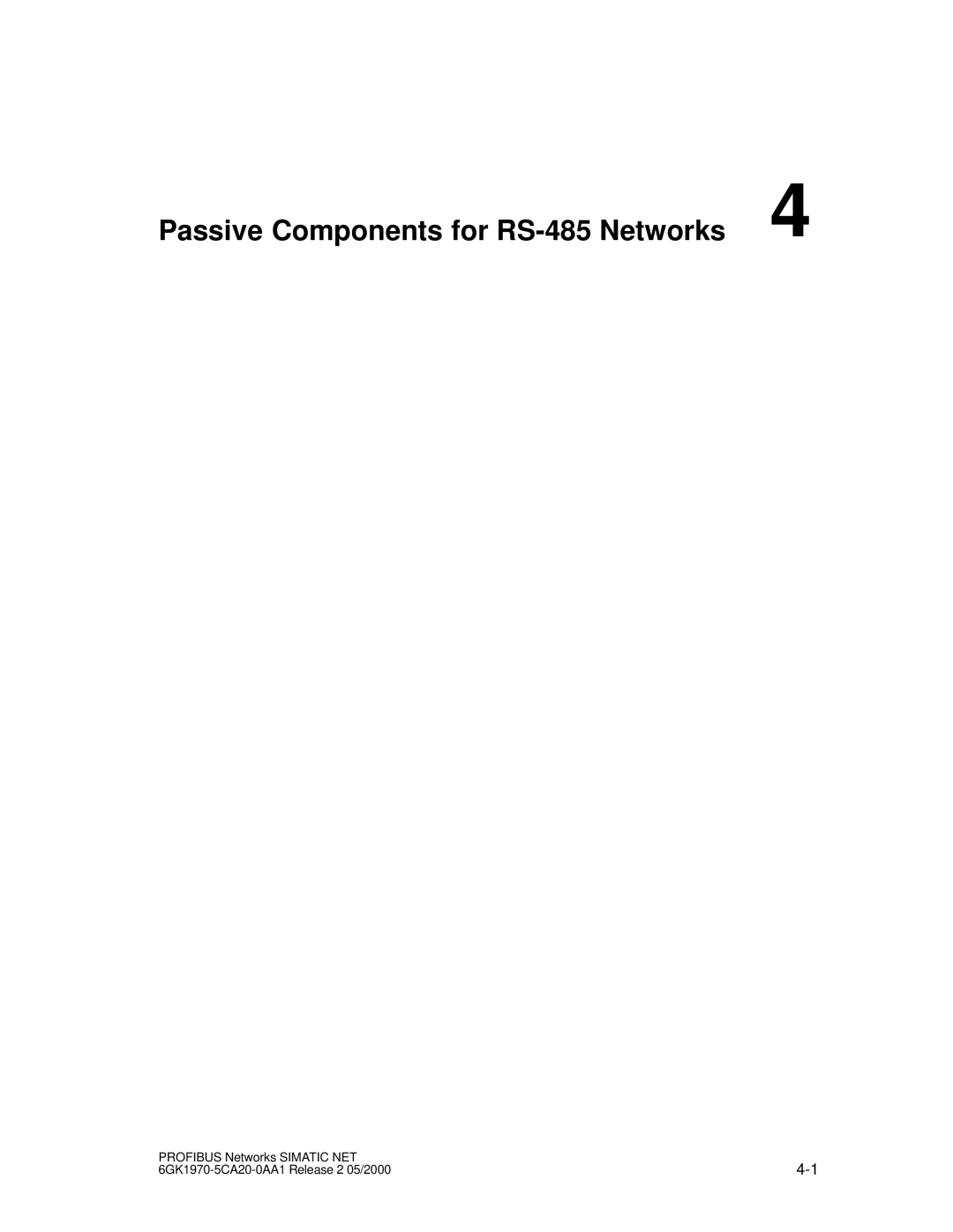 Siemens SIMATIC NET PROFIBUS manual Passive Components for RS-485 Networks 