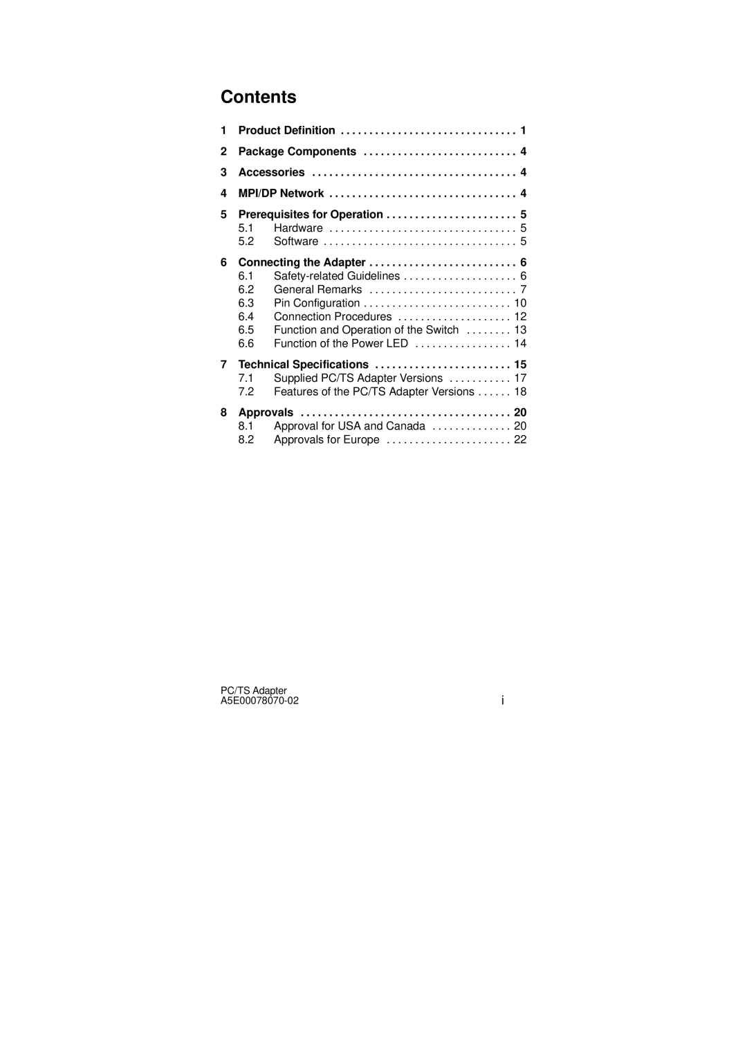 Siemens SIMATIC PC Adapter TS Adapter manual Contents 