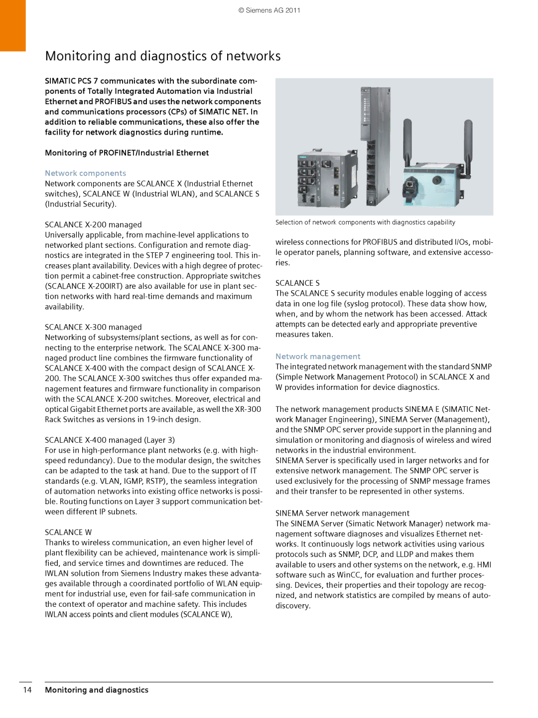 Siemens SIMATIC PCS 7 brochure Monitoring and diagnostics of networks, Monitoring of PROFINET/Industrial Ethernet 