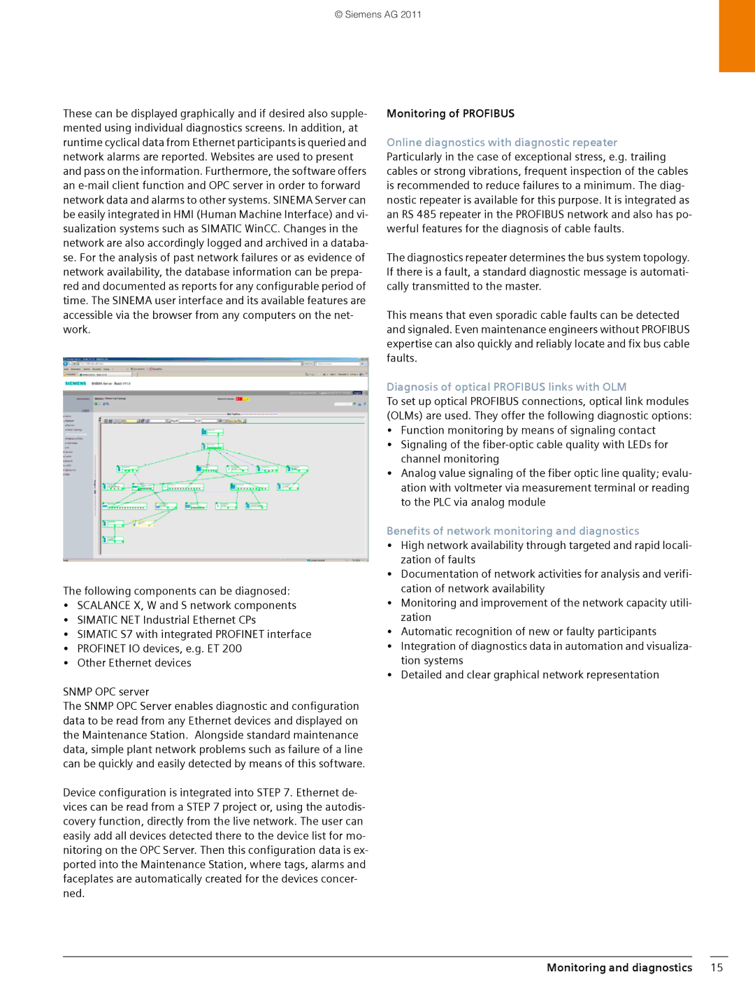 Siemens SIMATIC PCS 7 brochure Monitoring of Profibus, Diagnosis of optical Profibus links with OLM 