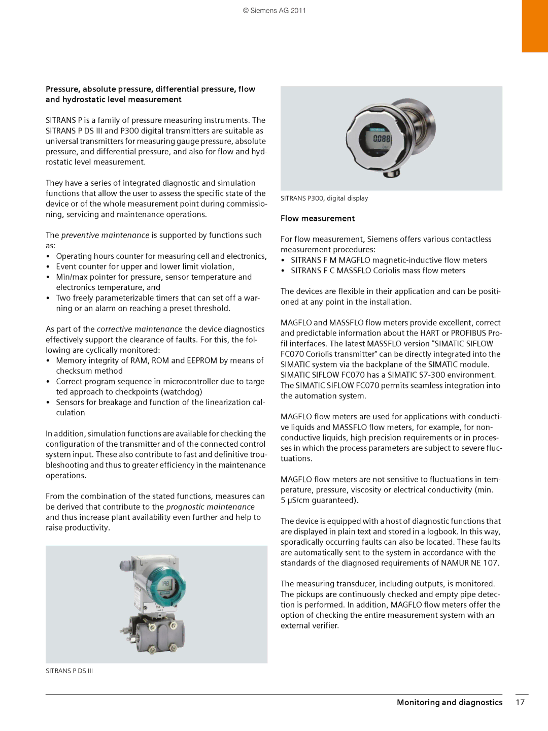 Siemens SIMATIC PCS 7 brochure Flow measurement, ΜS/cm guaranteed 