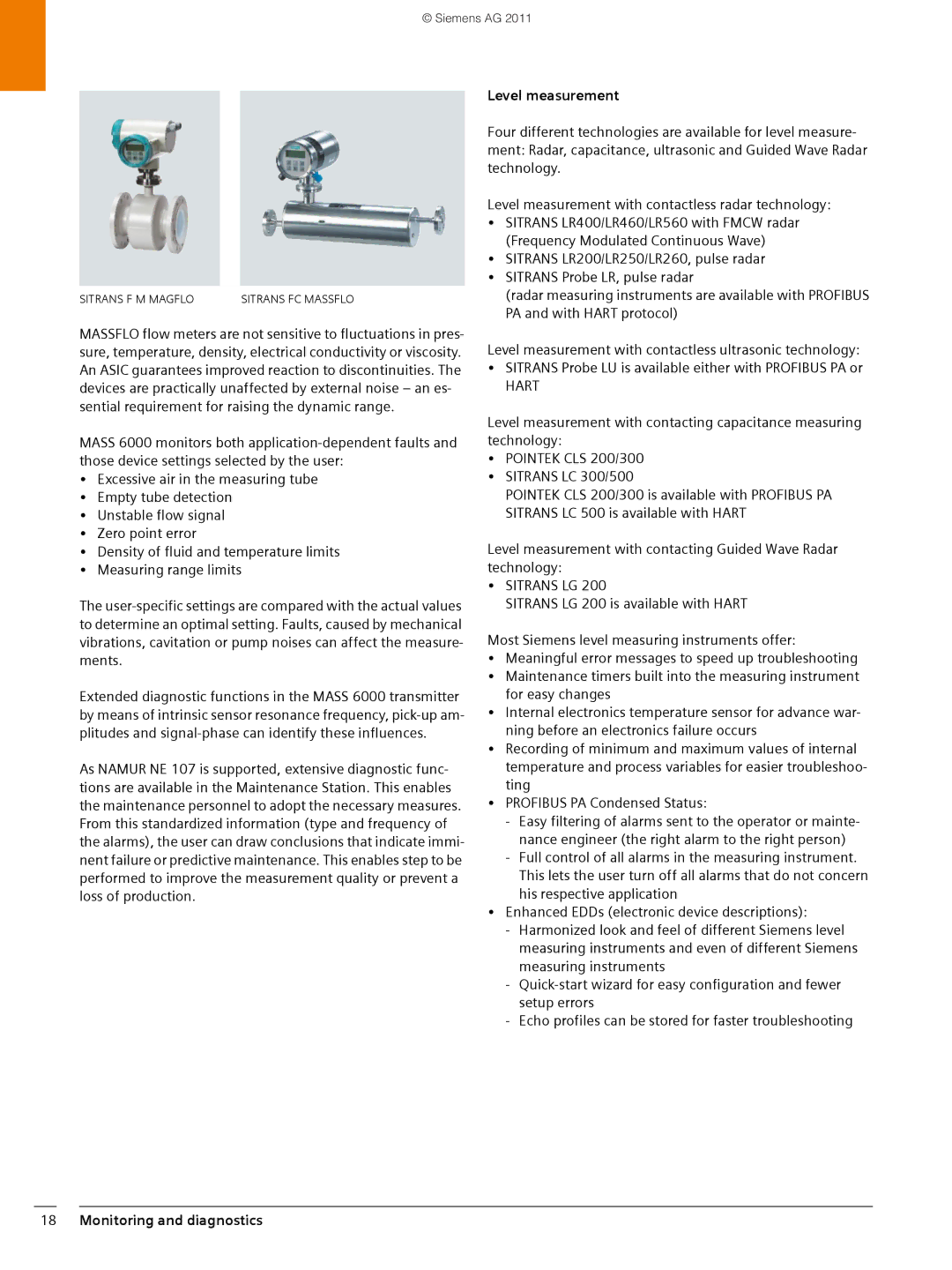 Siemens SIMATIC PCS 7 brochure Level measurement, Sitrans Probe LR, pulse radar 