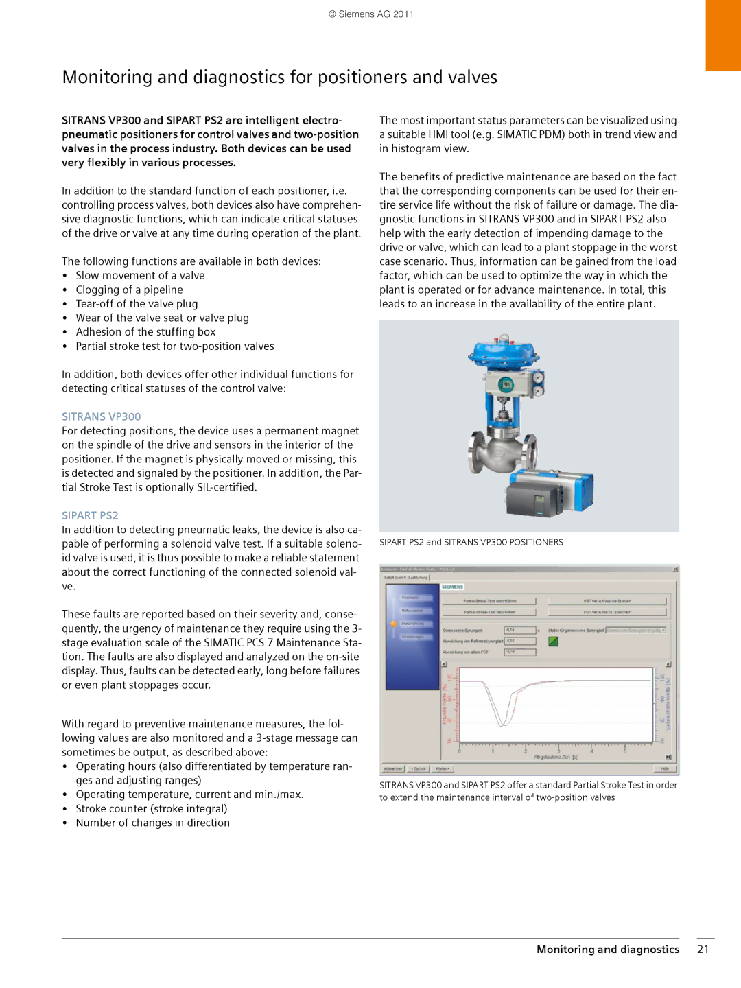 Siemens SIMATIC PCS 7 brochure Monitoring and diagnostics for positioners and valves, Sitrans VP300 