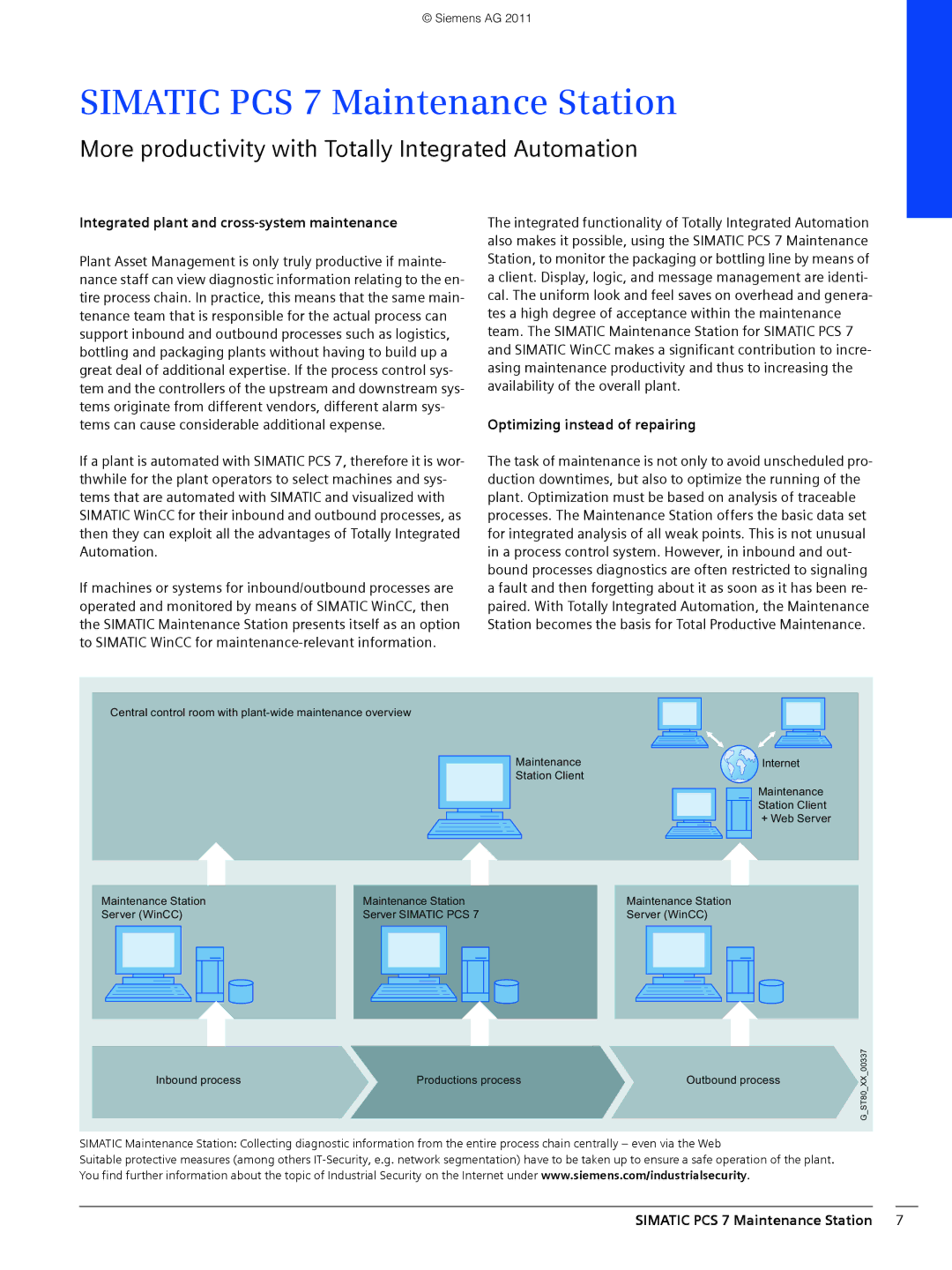 Siemens SIMATIC PCS 7 More productivity with Totally Integrated Automation, Integrated plant and cross-system maintenance 