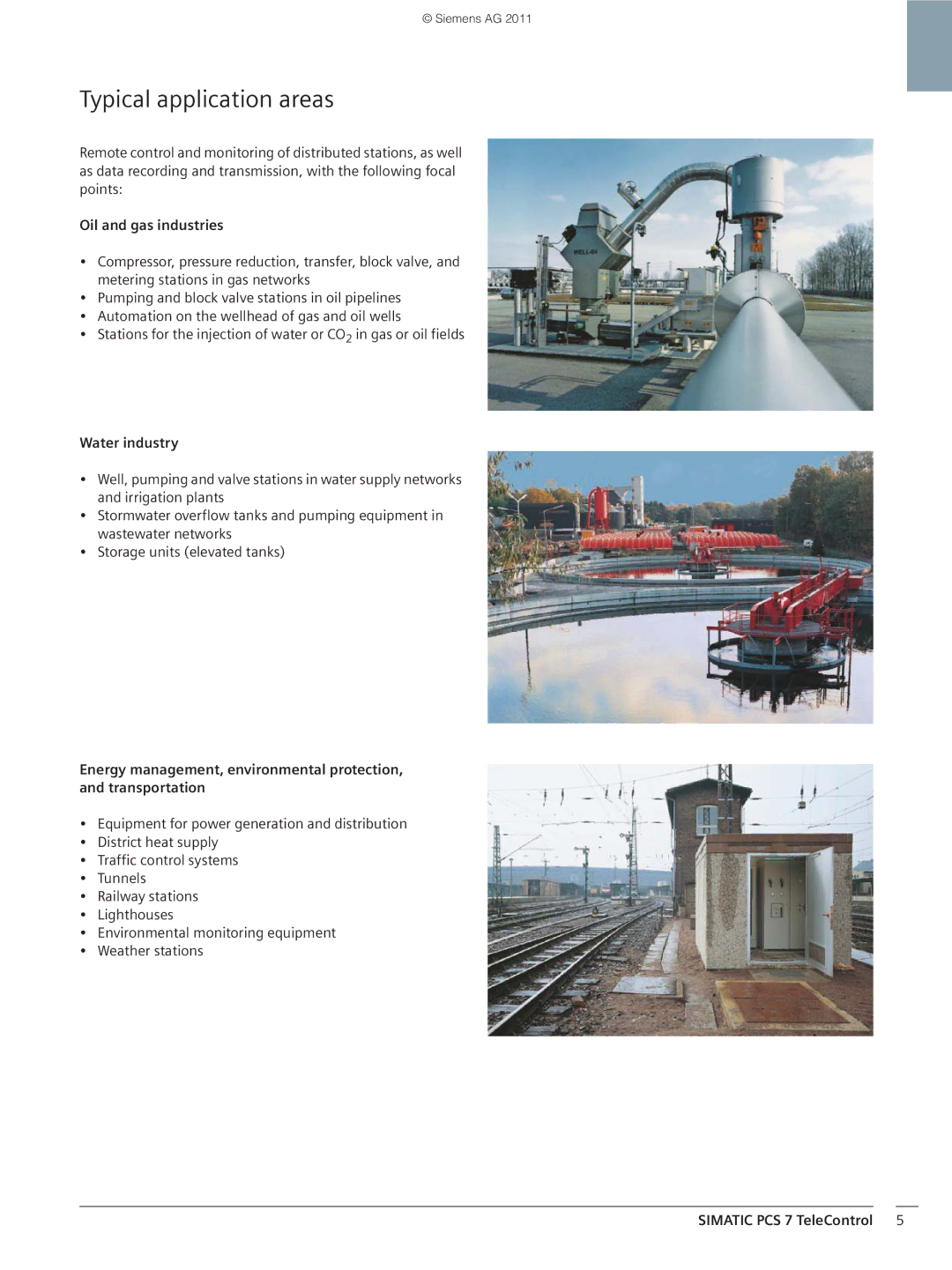 Siemens SIMATICS PCS7 brochure Typical application areas, Oil and gas industries, Water industry 