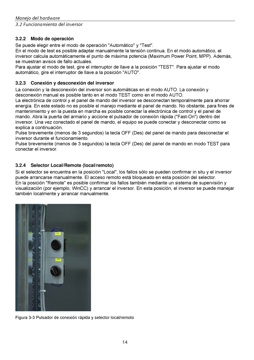 Siemens SINVERT 350 manual Modo de operación, Conexión y desconexión del inversor, Selector Local/Remote local/remoto 