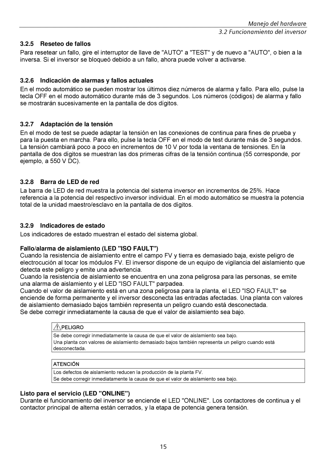 Siemens SINVERT 350 manual Reseteo de fallos, Indicación de alarmas y fallos actuales, Adaptación de la tensión 