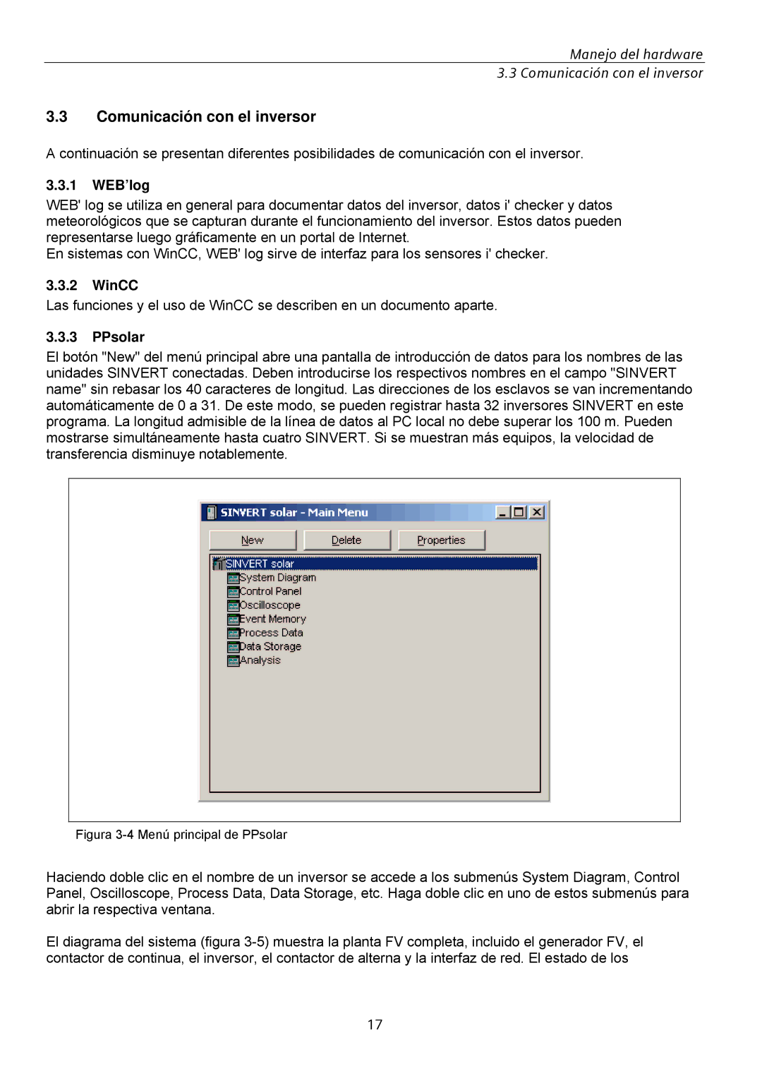 Siemens SINVERT 350 manual Comunicación con el inversor, 1 WEB’log, WinCC, PPsolar 