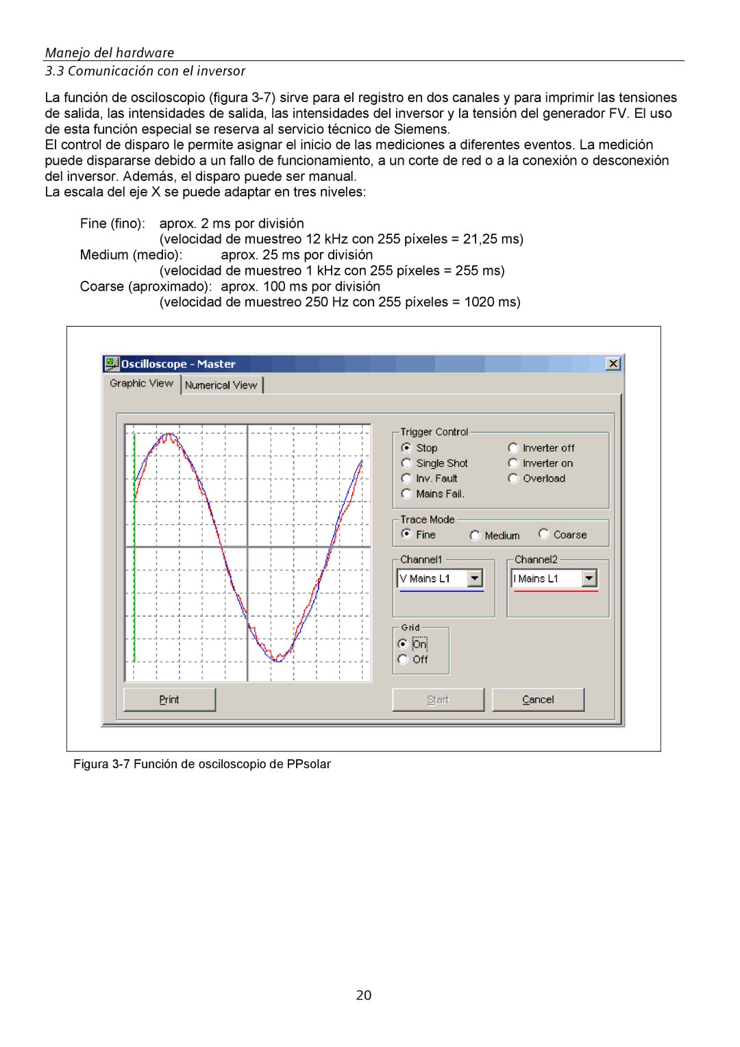 Siemens SINVERT 350 manual Figura 3-7 Función de osciloscopio de PPsolar 