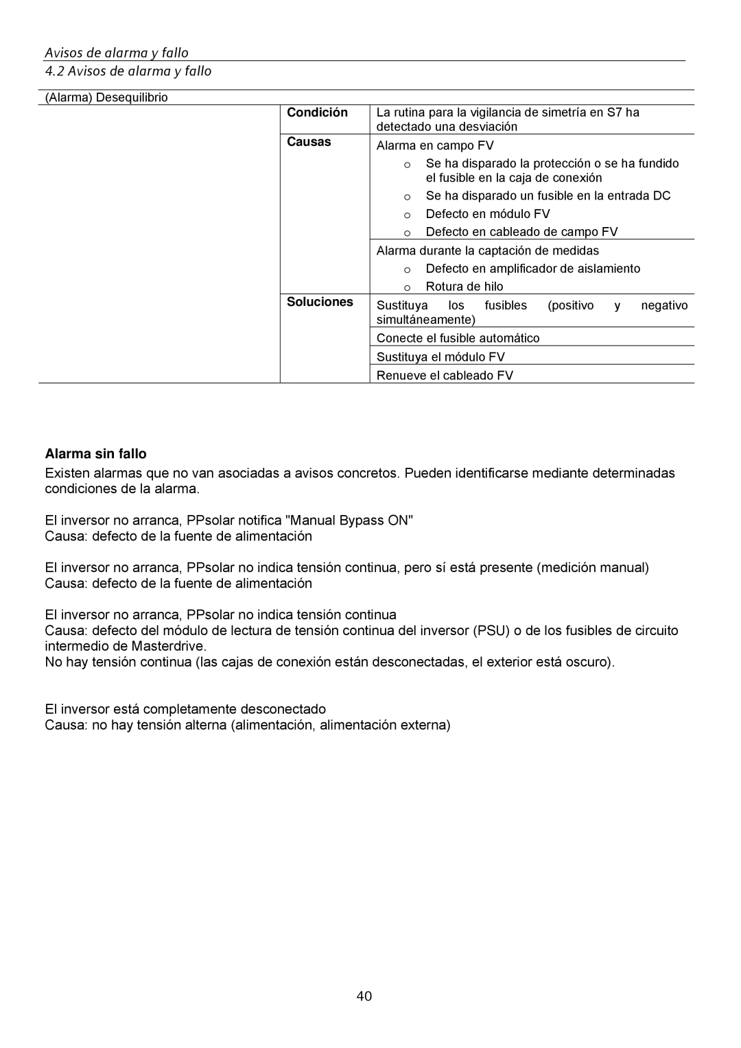 Siemens SINVERT 350 manual Alarma sin fallo 