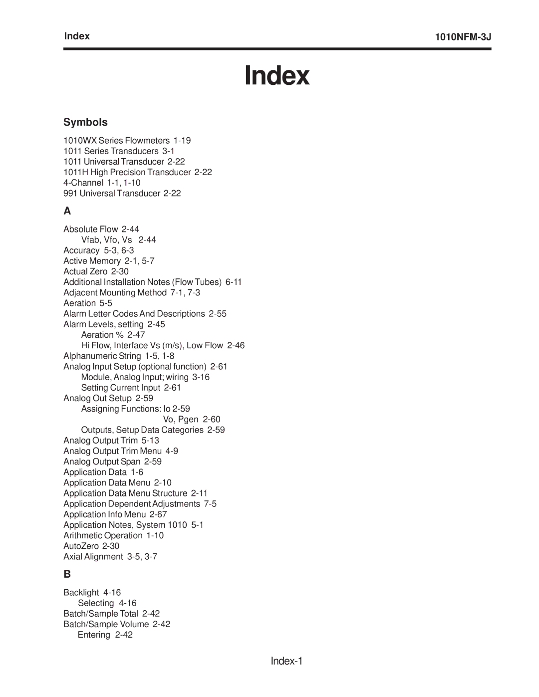 Siemens SITRANS FUS1010 NEMA-4X/ IP 65 manual Symbols, Index 1010NFM-3J 