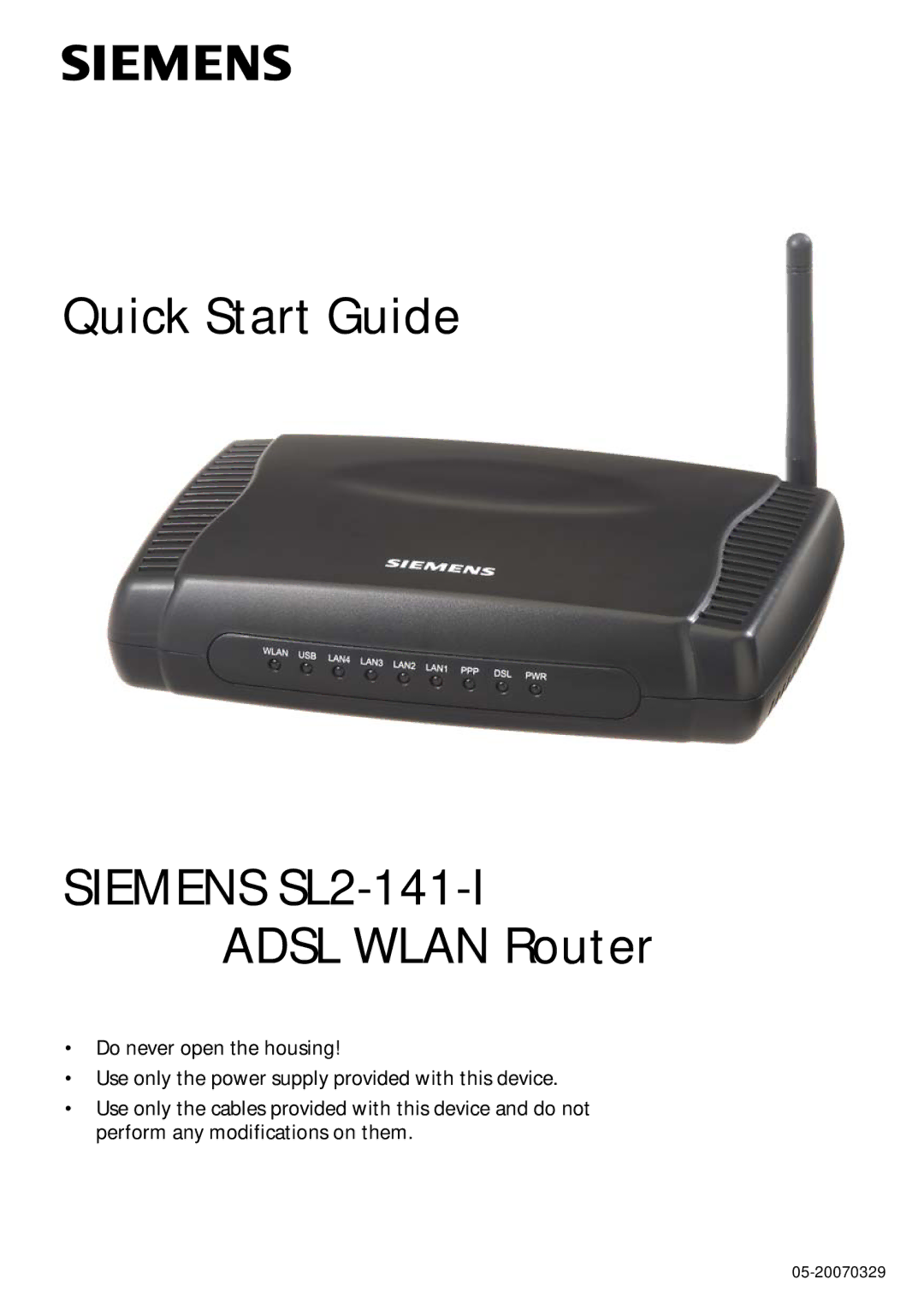 Siemens quick start Quick Start Guide Siemens SL2-141-I Adsl Wlan Router 