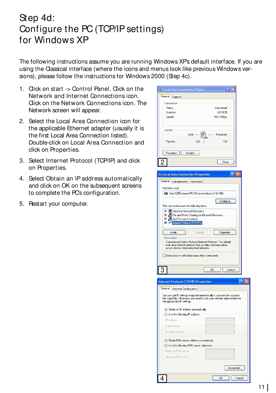 Siemens SL2-141-I quick start Configure the PC TCP/IP settings for Windows XP 