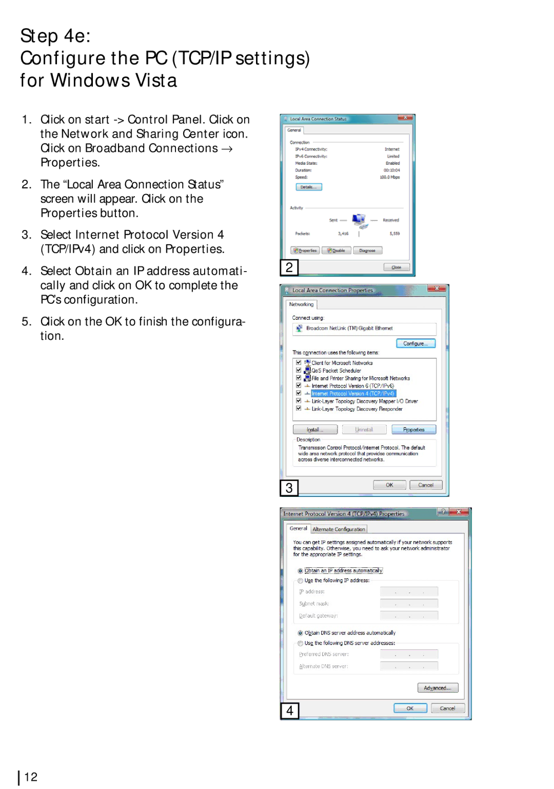 Siemens SL2-141-I quick start Configure the PC TCP/IP settings for Windows Vista 