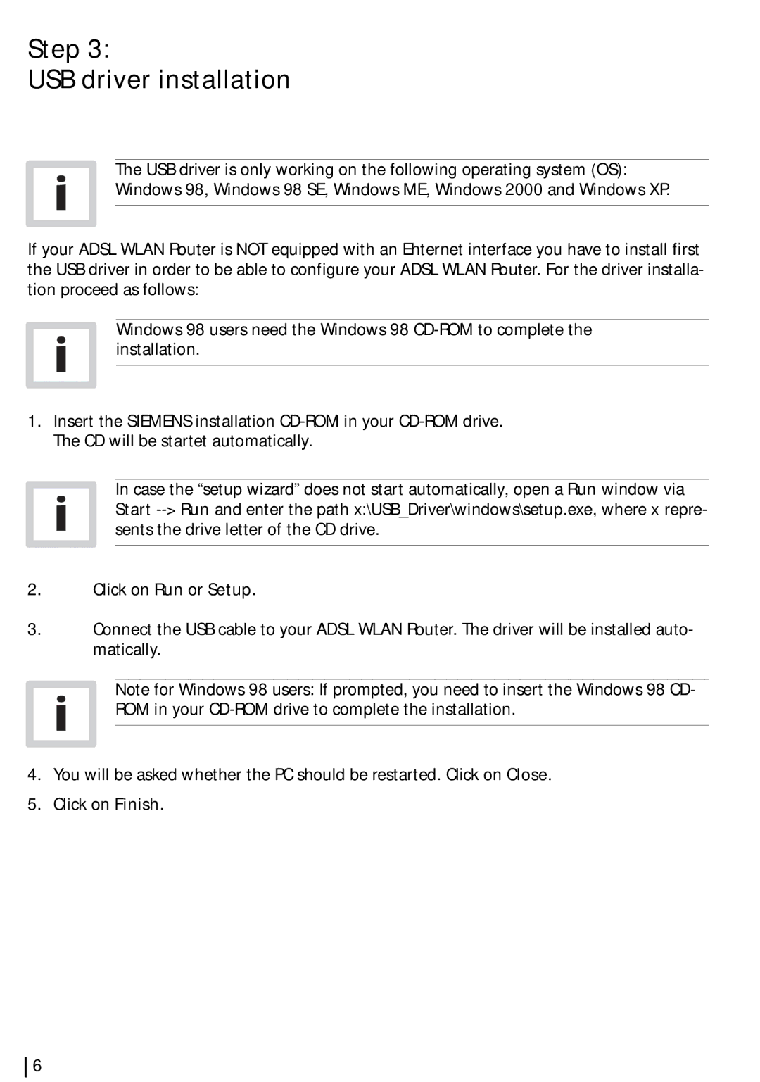 Siemens SL2-141-I quick start Step USB driver installation 